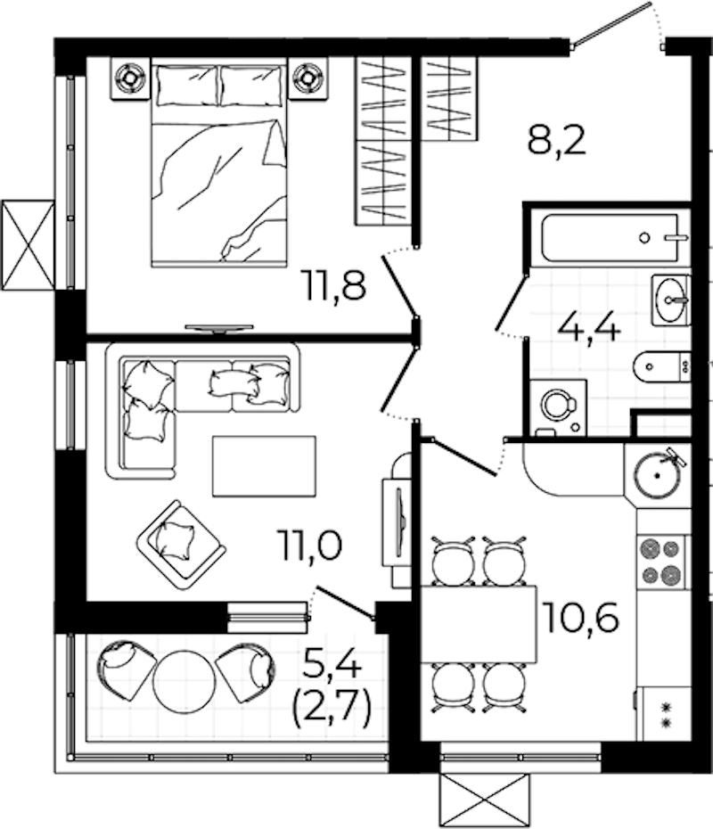 2-комнатная квартира 48.7 м², 5/12 эт., ЖК «А101 Всеволожск»